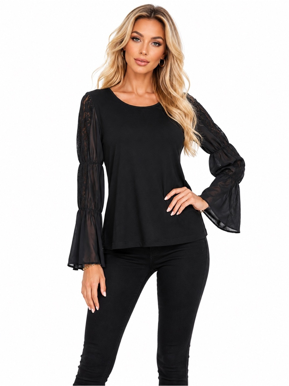 Nanette Lenore Women’s Black Sheer Lace Sleeve Blouse Top Size Medium
